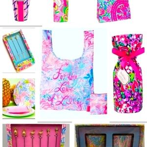 LILLY PULITZER MISCELLANEOUS HUGE LOT DRINK, EAT ETC GREAT ITEMS DEAL WINE BAGS